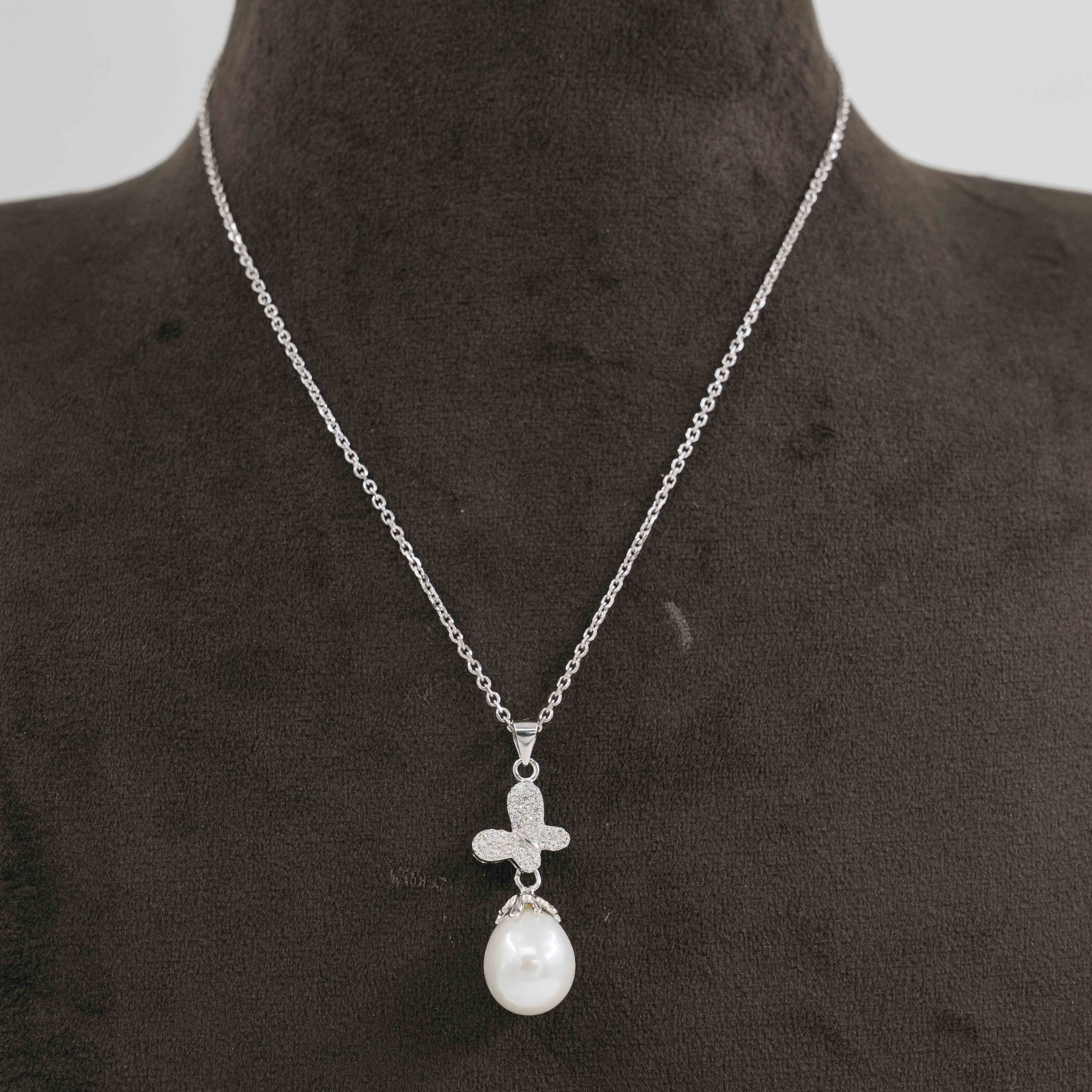 The Pearl Atelier by Kabra Pearls - 92.5 Silver Chain with Rice Shaped Pearl Pendant
